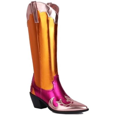 DASJKDI Bottes hautes femmes Western Cowboy Cowgirls Patchwork Or Rose Chaussures longues Chaussures Grande Taille 45 Confort(Gold,44) DASJKDI Bottes hautes femmes Western Cowboy Cowgirls Patchwork Or Rose Chaussures longues Chaussures Grande Taille 45 Confort(Gold,44)
