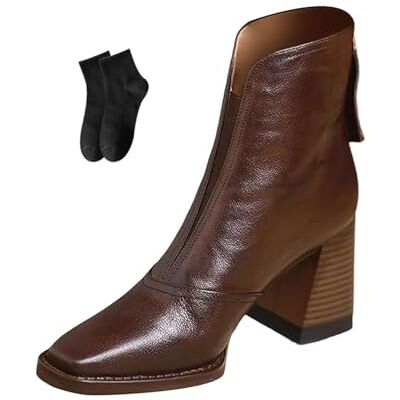 POIOZXD Bottines courtes en cuir pour femme Automne et hiver Bout carré Fermeture éclair dans le dos Talon épais Chaussures d'extérieur confortables pour femme, marron, 35.5 EU large POIOZXD Bottines courtes en cuir pour femme Automne et hiver Bout carré Fermeture éclair dans le dos Talon épais Chaussures d'extérieur confortables pour femme, marron, 35.5 EU large