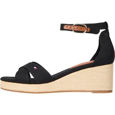 Tommy Hilfiger Sandales à talons compensés mi-longs Flag Criss-cros pour femme, Black, 40 EU Tommy Hilfiger Sandales à talons compensés mi-longs Flag Criss-cros pour femme, Black, 40 EU