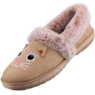 Skechers Pantoufles confortables Catitude léopard en peluche pour femme, peau, 41 EU Skechers Pantoufles confortables Catitude léopard en peluche pour femme, peau, 41 EU