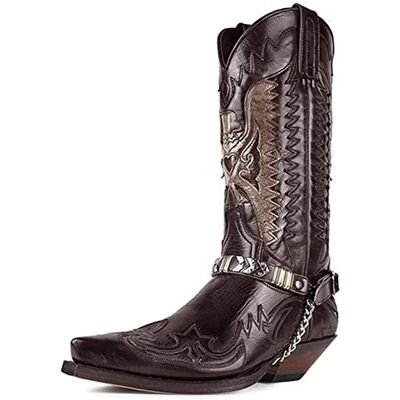 SENELK Bottes de Cowboy Homme Vintage Mode Bottes Hautes à Harnais Broderie Casual Bottes Bout Pointu Western Bottes, Red Brown, 44 EU SENELK Bottes de Cowboy Homme Vintage Mode Bottes Hautes à Harnais Broderie Casual Bottes Bout Pointu Western Bottes, Red Brown, 44 EU
