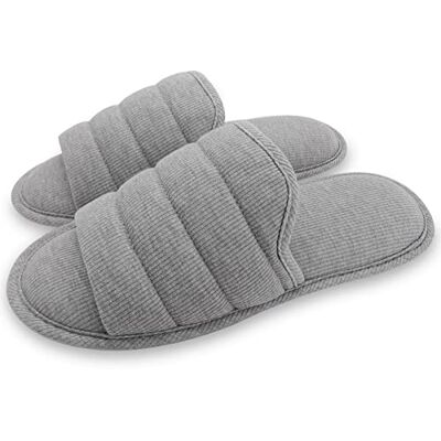 ofoot Chaussons Hommes d'été Plats Coton Bout Ouvert Respirant,Sandales Mousse à Mémoire Forme Maison, Gris, 45/46 EU ofoot Chaussons Hommes d'été Plats Coton Bout Ouvert Respirant,Sandales Mousse à Mémoire Forme Maison, Gris, 45/46 EU