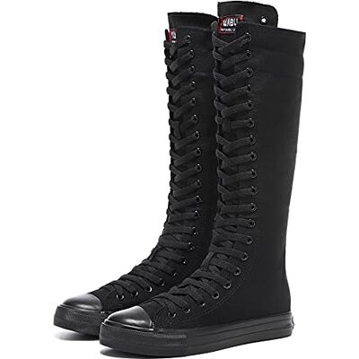 Momuk Bottes hautes en toile pour femme, Noir , 37 EU Momuk Bottes hautes en toile pour femme, Noir , 37 EU