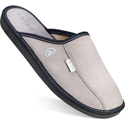 ESTRO Chaussons Hommes Pantoufle Chausson Homme Cuir Laine Mules Pantoufles Semelle Inoubliable Rust (Gris, 42) ESTRO Chaussons Hommes Pantoufle Chausson Homme Cuir Laine Mules Pantoufles Semelle Inoubliable Rust (Gris, 42)