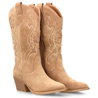 shoes&blues.es Bottes de cowboy montantes pour femme, ornées de broderies. Talon moyen, bout pointu et imprimé uni. Style champêtre avec fermeture éclair, idéales pour l'automne et l'hiver. shoes&blues.es Bottes de cowboy montantes pour femme, ornées de broderies. Talon moyen, bout pointu et imprimé uni. Style champêtre avec fermeture éclair, idéales pour l'automne et l'hiver.