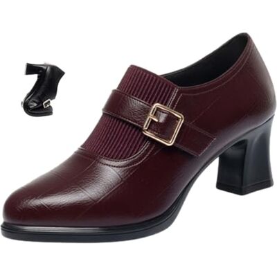 HESYSUAN Escarpins à talon carré en cuir souple pour femme Bordeaux Chaussures à talon bas confortables et élégantes pour le travail quotidien, rouge vin, 35.5 EU large HESYSUAN Escarpins à talon carré en cuir souple pour femme Bordeaux Chaussures à talon bas confortables et élégantes pour le travail quotidien, rouge vin, 35.5 EU large