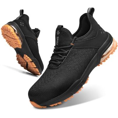 SPIEZ Chaussures de sécurité pour hommes et femmes Coussin d'air, bout composite sans acier Design léger et tendance Enfilage confortable Noir/orange EU 36-46 SPIEZ Chaussures de sécurité pour hommes et femmes Coussin d'air, bout composite sans acier Design léger et tendance Enfilage confortable Noir/orange EU 36-46