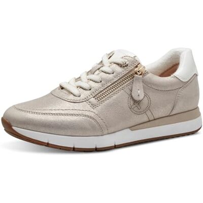 Tamaris Baskets plates confortables à lacets avec fermeture éclair pour femme, Beige Glam, 38 EU Tamaris Baskets plates confortables à lacets avec fermeture éclair pour femme, Beige Glam, 38 EU