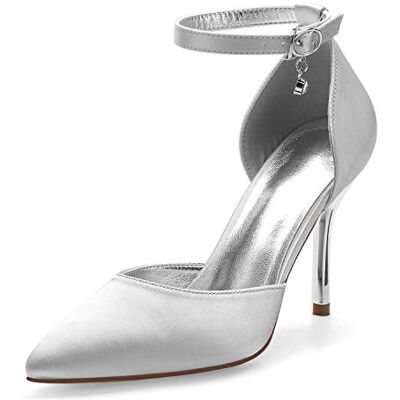 ADMLZQQ Escarpins sexy à talons hauts en satin et strass avec sangle de cheville pour femme, Argenté., 38 EU ADMLZQQ Escarpins sexy à talons hauts en satin et strass avec sangle de cheville pour femme, Argenté., 38 EU