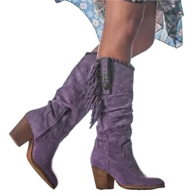 DASJKDI Bottes hautes tendance rétro avec boucle en métal et bout pointu talon épais gland Chaussures de cowboy occidentales pour femme (violet, 37) DASJKDI Bottes hautes tendance rétro avec boucle en métal et bout pointu talon épais gland Chaussures de cowboy occidentales pour femme (violet, 37)