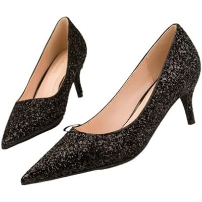 LVCHAO Escarpins tendance d'automne à paillettes pour femmes, talons hauts, 6 cm, bout pointu pour femmes, chaussures de bureau pour mariages, fêtes, Noir , 37.5 EU LVCHAO Escarpins tendance d'automne à paillettes pour femmes, talons hauts, 6 cm, bout pointu pour femmes, chaussures de bureau pour mariages, fêtes, Noir , 37.5 EU