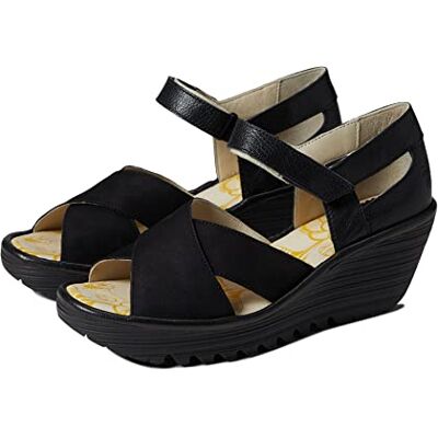Fly London Sandales compensées Yent365fly pour femme, Noir, 41 EU Fly London Sandales compensées Yent365fly pour femme, Noir, 41 EU