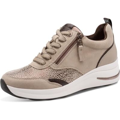 Tamaris Comfort Baskets plates pour femme avec lacets et fermeture éclair Beige 38 Tamaris Comfort Baskets plates pour femme avec lacets et fermeture éclair Beige 38