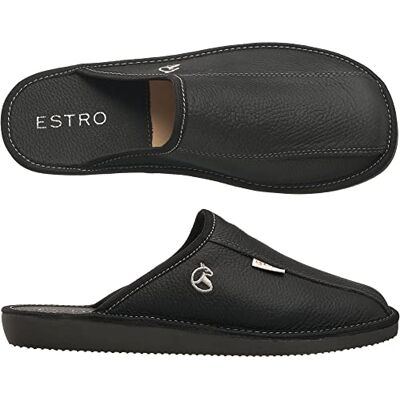 ESTRO Chaussons Hommes Pantoufle Chausson Homme Cuir Laine Mules Pantoufles Semelle Inoubliable Rust (Noir, 43) ESTRO Chaussons Hommes Pantoufle Chausson Homme Cuir Laine Mules Pantoufles Semelle Inoubliable Rust (Noir, 43)