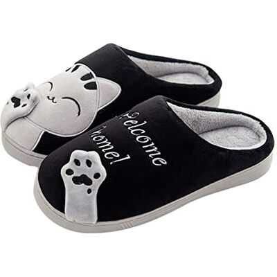 AUXDIQ Femme Pantoufles Mignnone Chat Peluche Hiver Chaussons Doux Chaud Chaussures de Maison Homme Pantoufles Noir 39/40 EU AUXDIQ Femme Pantoufles Mignnone Chat Peluche Hiver Chaussons Doux Chaud Chaussures de Maison Homme Pantoufles Noir 39/40 EU