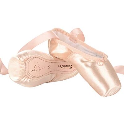 Soudittur Chaussures de Ballet de Pointe pour La Danse Classique en Rose avec Rubans de Satin et Protège-Orteils pour Ballerines Femme Fille(Prendre Une Taille au Dessus), Rose, 42 EU Soudittur Chaussures de Ballet de Pointe pour La Danse Classique en Rose avec Rubans de Satin et Protège-Orteils pour Ballerines Femme Fille(Prendre Une Taille au Dessus), Rose, 42 EU
