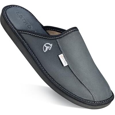 ESTRO Chaussons Hommes Pantoufle Chausson Homme Cuir Laine Mules Pantoufles Semelle Inoubliable FROST (Bleu Foncé, 44) ESTRO Chaussons Hommes Pantoufle Chausson Homme Cuir Laine Mules Pantoufles Semelle Inoubliable FROST (Bleu Foncé, 44)