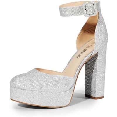 DREAM PAIRS Chaussures à talons hauts pour femme Talon bloc Sangle de cheville Chaussures de mariage Chaussures confortables, Paillettes argentées., 39 EU DREAM PAIRS Chaussures à talons hauts pour femme Talon bloc Sangle de cheville Chaussures de mariage Chaussures confortables, Paillettes argentées., 39 EU