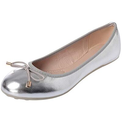 ANUFER Femmes Bout Rond Slip-on Ballerines Charmant Bowknot Pumps Dolly Chaussures Bout Rond Argent SN02752 UK5.5=EU38.5=CN40 ANUFER Femmes Bout Rond Slip-on Ballerines Charmant Bowknot Pumps Dolly Chaussures Bout Rond Argent SN02752 UK5.5=EU38.5=CN40