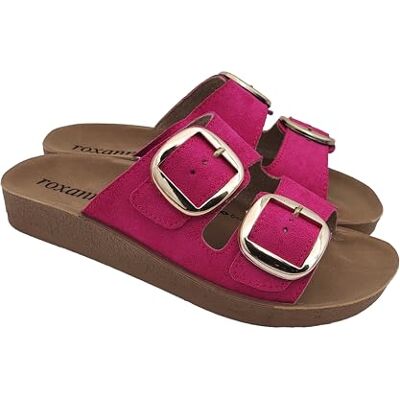 Roxanna Ligne Aurea Beaux Chaussons Femme Été Double Sangle Sandales d'Été en Eco-Cuir pour la maison, la mer, la marche, fuchsia, 38 EU Roxanna Ligne Aurea Beaux Chaussons Femme Été Double Sangle Sandales d'Été en Eco-Cuir pour la maison, la mer, la marche, fuchsia, 38 EU