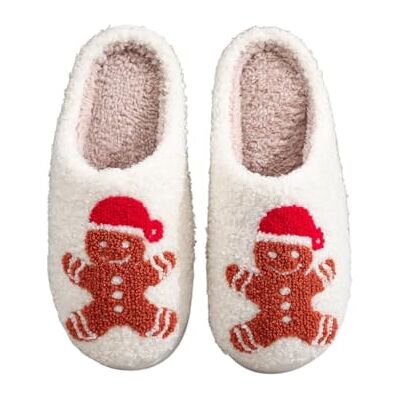 Snugeasy Pantoufles de Noël en forme de rennes pour homme et femme en peluche douce et chaude pour intérieur et extérieur, Bonhomme en pain d'épice rouge, 38.5/39.5 EU Snugeasy Pantoufles de Noël en forme de rennes pour homme et femme en peluche douce et chaude pour intérieur et extérieur, Bonhomme en pain d'épice rouge, 38.5/39.5 EU