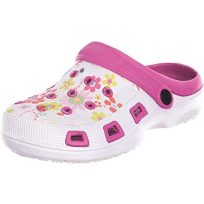 Brandsseller Sabots Femmes Chaussure de Jardin Pantoufle Plage Sandales Clogs Motif de Fleurs, Rose Blanc, 37 EU Brandsseller Sabots Femmes Chaussure de Jardin Pantoufle Plage Sandales Clogs Motif de Fleurs, Rose Blanc, 37 EU