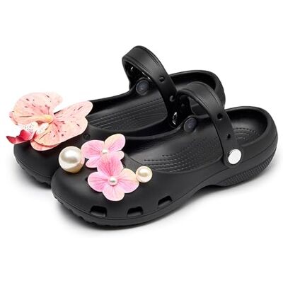 PZPUE Sabots Mary Jane pour femmes, sandales à plateforme légères avec sangle, respirants, antidérapants, chaussures de jardin pour infirmière, plage, douche, été, Noir avec fleurs, 37.5 EU PZPUE Sabots Mary Jane pour femmes, sandales à plateforme légères avec sangle, respirants, antidérapants, chaussures de jardin pour infirmière, plage, douche, été, Noir avec fleurs, 37.5 EU