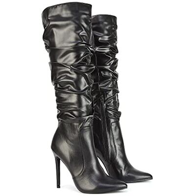 ESSEX GLAM Bottes hautes à talon aiguille pour femme Talon haut et bout pointu Pour la journée et le soir, Noir/cuir synthétique, 36 EU ESSEX GLAM Bottes hautes à talon aiguille pour femme Talon haut et bout pointu Pour la journée et le soir, Noir/cuir synthétique, 36 EU