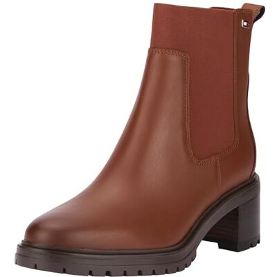 Tommy Hilfiger Chelsea Fw0fw08429 Bottines à talon moyen en daim pour femme, Marron Cognac, 41 EU Tommy Hilfiger Chelsea Fw0fw08429 Bottines à talon moyen en daim pour femme, Marron Cognac, 41 EU