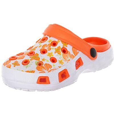 Brandsseller Sabots et mules pour femme dans différentes couleurs et différents motifs dans les tailles 36-41, Orange/blanc, 37 EU Brandsseller Sabots et mules pour femme dans différentes couleurs et différents motifs dans les tailles 36-41, Orange/blanc, 37 EU