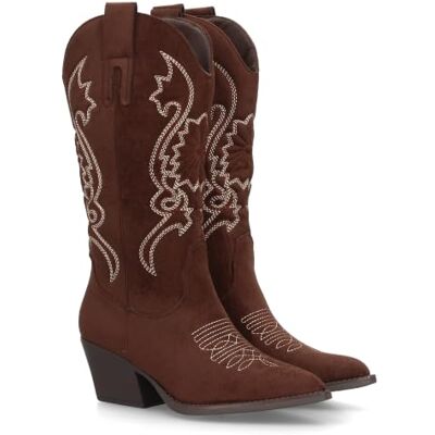 shoes&blues.es Bottes de cowboy montantes pour femme, ornées de broderies. Talon moyen, bout pointu et imprimé uni. Style champêtre avec fermeture éclair, idéales pour l'automne et l'hiver. shoes&blues.es Bottes de cowboy montantes pour femme, ornées de broderies. Talon moyen, bout pointu et imprimé uni. Style champêtre avec fermeture éclair, idéales pour l'automne et l'hiver.