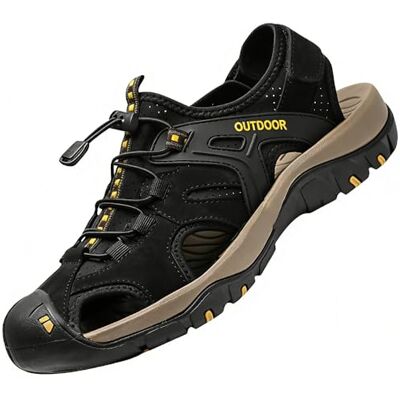 MGGMOKAY Sandales de Randonnée Homme Cuir Marche Fermées Été Extérieur Chaussures de Sport Plage Chaussures d'eau, Noir, 45 EU MGGMOKAY Sandales de Randonnée Homme Cuir Marche Fermées Été Extérieur Chaussures de Sport Plage Chaussures d'eau, Noir, 45 EU