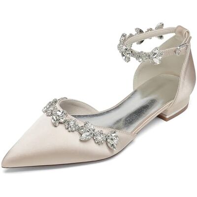 ottspu Chaussures de mariage en satin pour femme Bout pointu Cristaux Chaussures de demoiselle d'honneur, champagne, 39 EU ottspu Chaussures de mariage en satin pour femme Bout pointu Cristaux Chaussures de demoiselle d'honneur, champagne, 39 EU