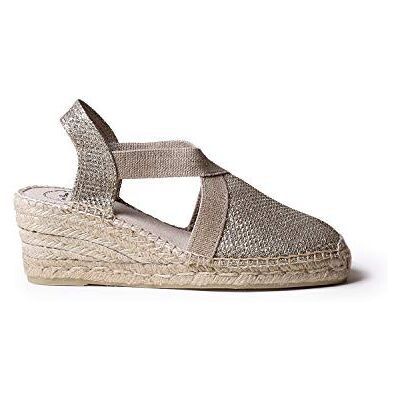 Toni Triton Espadrille compensée végétalienne pour femme en coton, platine, 38 EU Toni Triton Espadrille compensée végétalienne pour femme en coton, platine, 38 EU