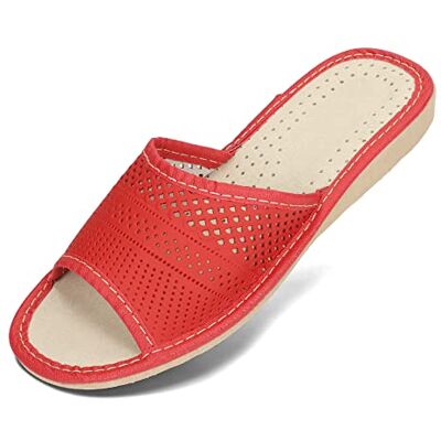 BeComfy Chaussons Femme Pantoufles Cuir Respirant Été Noir Beige Rouge Ouvert Confort Maison 35 36 37 38 39 40 41 EU, Rouge Ajouré, 39 EU BeComfy Chaussons Femme Pantoufles Cuir Respirant Été Noir Beige Rouge Ouvert Confort Maison 35 36 37 38 39 40 41 EU, Rouge Ajouré, 39 EU