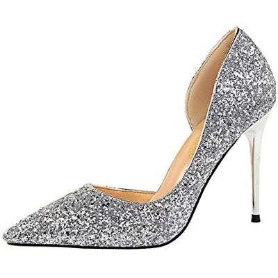 Life&Women Damen Spitze Geschlossene Zehen Stilettos Escarpins à talons hauts 9,5 cm, Argenté., 36.5 EU Life&Women Damen Spitze Geschlossene Zehen Stilettos Escarpins à talons hauts 9,5 cm, Argenté., 36.5 EU