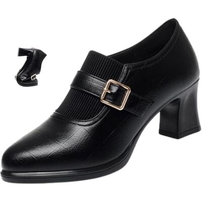HESYSUAN Escarpins à talon carré en cuir souple pour femme Bordeaux Chaussures à talon bas confortables et élégantes pour le travail quotidien, Noir , 35.5 EU large HESYSUAN Escarpins à talon carré en cuir souple pour femme Bordeaux Chaussures à talon bas confortables et élégantes pour le travail quotidien, Noir , 35.5 EU large