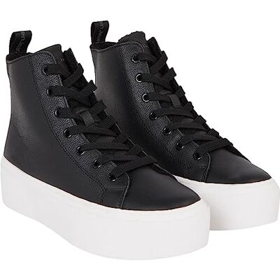Calvin Baskets plates pour femme Cupsole Mid Wl LTH Wn Yw0yw01180, noir, noir, blanc brillant, 38 EU Calvin Baskets plates pour femme Cupsole Mid Wl LTH Wn Yw0yw01180, noir, noir, blanc brillant, 38 EU