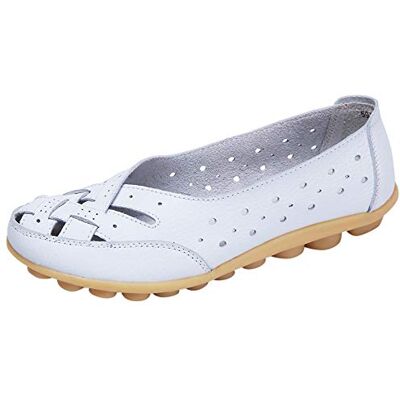 Alaso Mocassins Femmes en Cuir Casuel Confort Chaussures Plates Loafers Chaussures de Conduite été Sandales Ballerines Grande Taille 35-44, Blanc, 40 EU Alaso Mocassins Femmes en Cuir Casuel Confort Chaussures Plates Loafers Chaussures de Conduite été Sandales Ballerines Grande Taille 35-44, Blanc, 40 EU