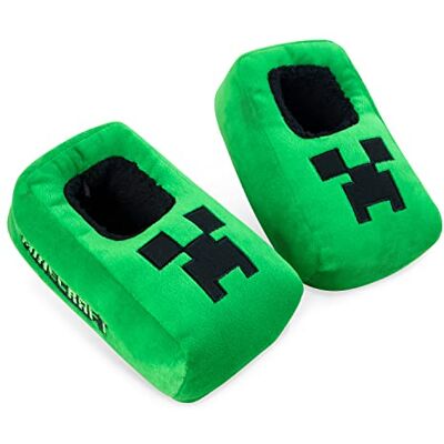 Minecraft Chaussons Enfant Peluche Creeper Pantoufles 3D, Vert, Large Minecraft Chaussons Enfant Peluche Creeper Pantoufles 3D, Vert, Large