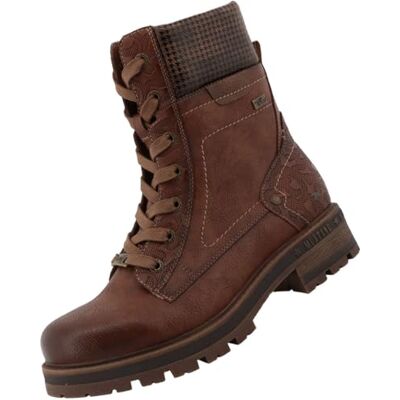 MUSTANG Bottines cognac à talon décroché bas avec des lacets et un zip latéral, Marron, 36 EU MUSTANG Bottines cognac à talon décroché bas avec des lacets et un zip latéral, Marron, 36 EU