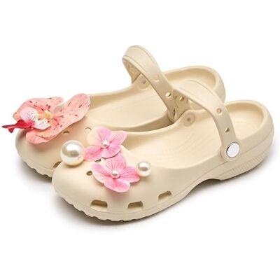 PZPUE Sabots Mary Jane pour femmes, sandales à plateforme légères avec sangle, respirants, antidérapants, chaussures de jardin pour infirmière, plage, douche, été, Blanc cassé avec fleurs, 38.5 EU PZPUE Sabots Mary Jane pour femmes, sandales à plateforme légères avec sangle, respirants, antidérapants, chaussures de jardin pour infirmière, plage, douche, été, Blanc cassé avec fleurs, 38.5 EU