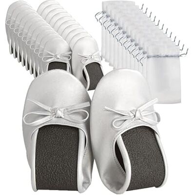 Publiclick Lot de 12 ballerines pliables à enrouler pour mariage, cuir synthétique et semelle en caoutchouc antidérapant, servies en assortiment de tailles de 35 à 41, avec sacs en organza assortis, argent métallique, taille unique étroit Publiclick Lot de 12 ballerines pliables à enrouler pour mariage, cuir synthétique et semelle en caoutchouc antidérapant, servies en assortiment de tailles de 35 à 41, avec sacs en organza assortis, argent métallique, taille unique étroit