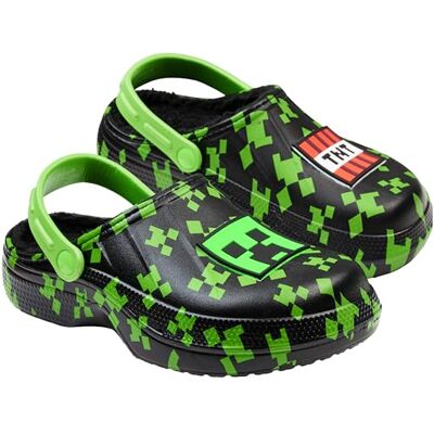 Minecraft Sabots d'hiver pour garçons avec doublure en polaire et accents décoratifs, chaussures de jardin à enfiler avec sangle, cadeaux pour lui, noir/vert, 32 EU Minecraft Sabots d'hiver pour garçons avec doublure en polaire et accents décoratifs, chaussures de jardin à enfiler avec sangle, cadeaux pour lui, noir/vert, 32 EU