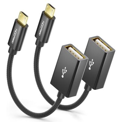 deleyCON 10cm Câbles Adaptateur USB 2.0 OTG en Nylon + Fiche Métallique Câble de Données Micro USB vers USB a Femelle pour Smartphone et Tablette Connexion avec Clé USB 10 cm Lot de 2 Noir deleyCON 10cm Câbles Adaptateur USB 2.0 OTG en Nylon + Fiche Métallique Câble de Données Micro USB vers USB a Femelle pour Smartphone et Tablette Connexion avec Clé USB 10 cm Lot de 2 Noir