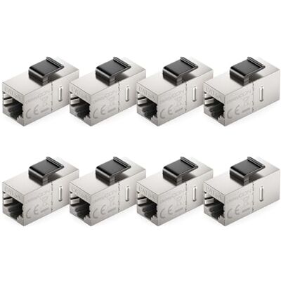 deleyCON Coupleur Keystone RJ45 CAT6A (lot de 8 Pièces) STP, 2x RJ45 Prise, 10 Gbit/s, 500 MHz, Câblage 1:1 Argent deleyCON Coupleur Keystone RJ45 CAT6A (lot de 8 Pièces) STP, 2x RJ45 Prise, 10 Gbit/s, 500 MHz, Câblage 1:1 Argent