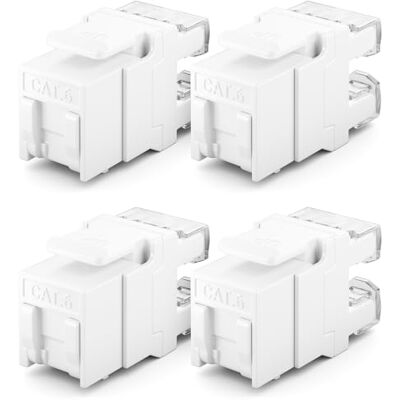 deleyCON Module Keystone Jack RJ45 CAT6 (lot de 4 Pièces) pour Câble LAN 1 Gbit/s T568A/T568B, AWG 23-26 UTP Plastique pour Panneau de Brassage, Prise Réseau Blanc deleyCON Module Keystone Jack RJ45 CAT6 (lot de 4 Pièces) pour Câble LAN 1 Gbit/s T568A/T568B, AWG 23-26 UTP Plastique pour Panneau de Brassage, Prise Réseau Blanc