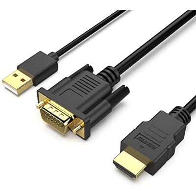 BENFEI Câble VGA vers HDMI, 1,8 m 1080p pour ordinateur/ordinateur portable vers HDMI monoiteur/TV avec prise en charge audio (non bidirectionnel) BENFEI Câble VGA vers HDMI, 1,8 m 1080p pour ordinateur/ordinateur portable vers HDMI monoiteur/TV avec prise en charge audio (non bidirectionnel)
