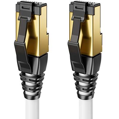 deleyCON 15m CAT8.1 LAN Câble Cordon Réseau RJ45 LAN DSL Liaison Cuivre S/FTP Blindage 2000 MHz 40 Gbit CAT.8 Ethernet Câble RJ45 Connecteur Doré Blanc deleyCON 15m CAT8.1 LAN Câble Cordon Réseau RJ45 LAN DSL Liaison Cuivre S/FTP Blindage 2000 MHz 40 Gbit CAT.8 Ethernet Câble RJ45 Connecteur Doré Blanc