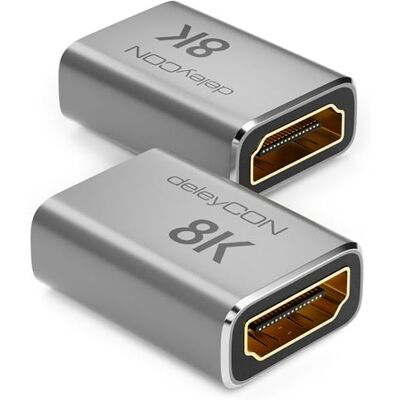 deleyCON Lot de 2 Coupleurs HDMI 2.1 8K (48 Gbps, Ultra High Speed) 8K@60Hz, 4K@120Hz, 2K@144/165Hz, EARC, HDCP 2.3/2.2, DTS:X pour HDR Dolby Atmos, TV PS5 Xbox Barre de Son Moniteur Argent deleyCON Lot de 2 Coupleurs HDMI 2.1 8K (48 Gbps, Ultra High Speed) 8K@60Hz, 4K@120Hz, 2K@144/165Hz, EARC, HDCP 2.3/2.2, DTS:X pour HDR Dolby Atmos, TV PS5 Xbox Barre de Son Moniteur Argent